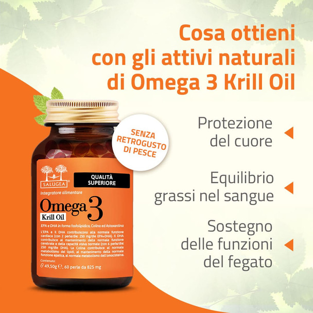 Salugea - Omega 3 Krill Oil Puro Olio di Krill Antartico Confezione 60 Perle