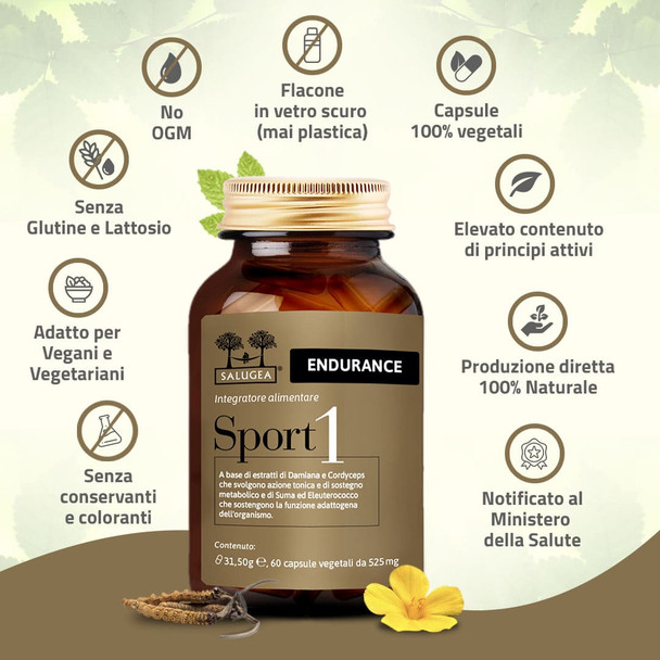 Salugea - Sport 1 Endurance Integratore per la Resistenza Fisica Confezione 60 Capsule