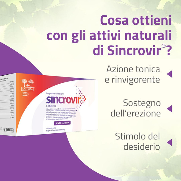 Salugea - Sincrovir Maca, Ginseng e Muira Puama per il Vigore Maschile Confezione 40 Compresse Salugea - Sincrovir Maca, Ginseng e Muira Puama per il Vigore Maschile Confezione 40 Compresse