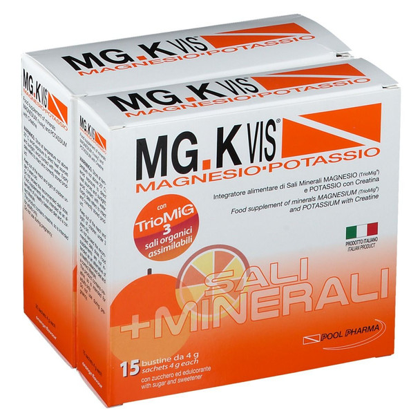 Mg.k Vis - Magnesio e Potassio Orange Confezione 30 + 15 Bustine Mg.k Vis - Magnesio e Potassio Orange Confezione 30 + 15 Bustine