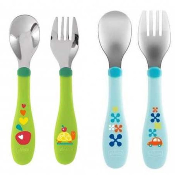 Chicco - Posate Inox 18M+ Azzurro o Verde 
