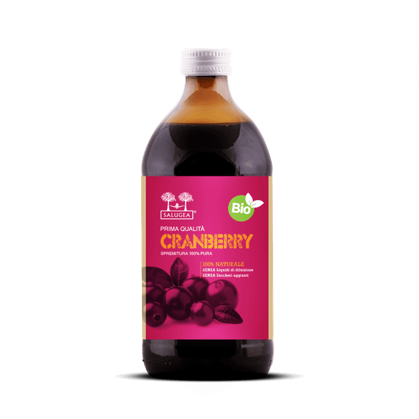 Salugea - Succo di Cranberry Biologico 100% Puro Flacone in Vetro Scuro Confezione 500 Ml