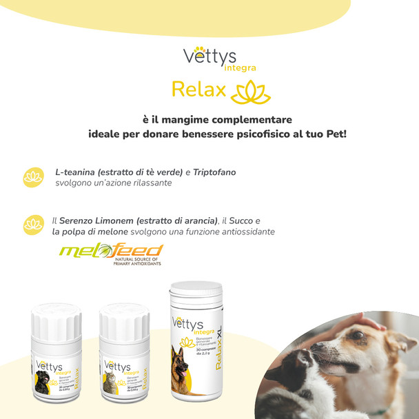 Vettys - Integratore Alimentare Relax Gatto Confezione 30 Compresse + Guanto Rimuovi Pelo In OMAGGIO