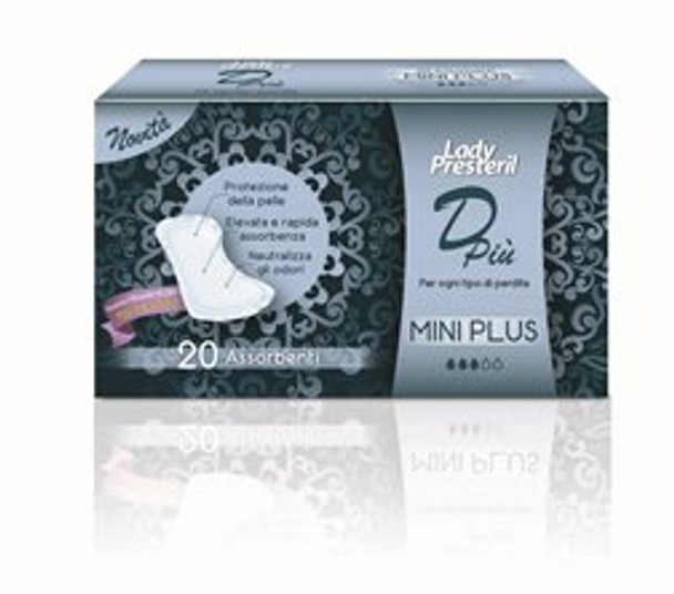 Lady Presteril DiPiù Mini Plus Assorbenti con Ali Confezione 20 Pezzi  Assorbente ultra sottile, ideale per ogni tipo di perdita, che offre protezione, assorbimento e neutralizzazione ottimali
