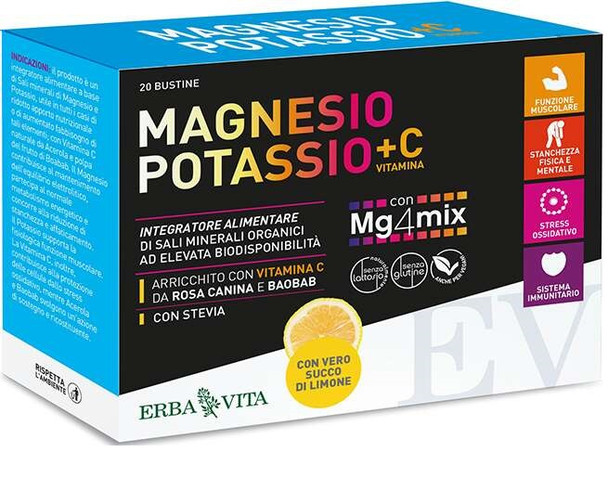 Erba Vita - Integratore Magnesio e Potassio + Vitamina C Limone Confezione 20 Bustine