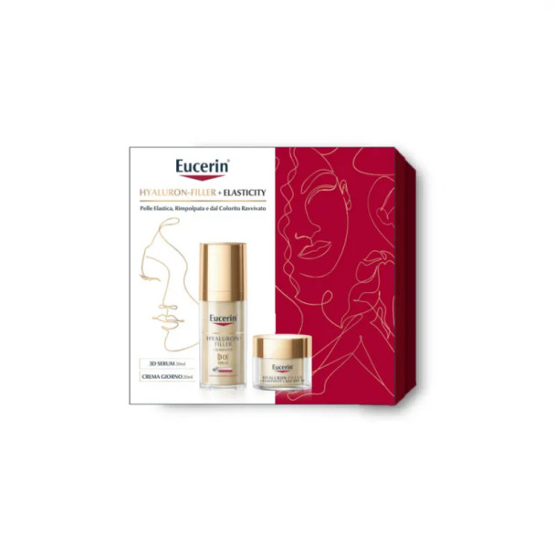 Eucerin Cofanetto Natale Hyaluron Filler Elasticity Siero 3D e Crema
Confezione 2 Pezzi

Trattamento completo antirughe per pelli mature, composto da siero e crema giorno