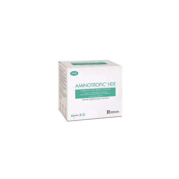 Aminotrofic HDE Alimento per Malnutrizione
Confezione 30 Bustine 

Alimento a fini medici speciali per la gestione della malnutrizione proteica, perdita di massa muscolare e sarcopenia, con aminoacidi essenziali, HMB e Vitamina D