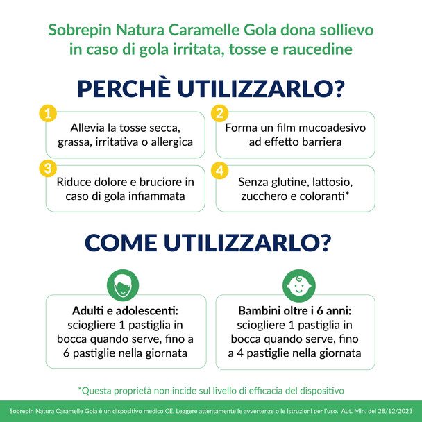 Sobrepin - Natura Caramelle Gola e Tosse Gusto Balsamico Confezione 20 Pezzi