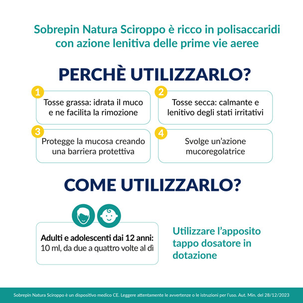 Sobrepin - Natura Sciroppo Tosse Secca e Produttiva Confezione 180 Ml (Scadenza Prodotto 28/01/2027)