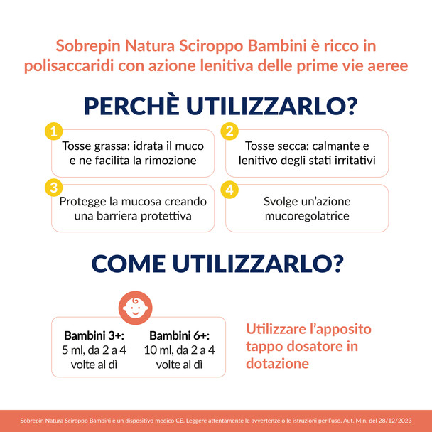 Sobrepin - Natura Sciroppo Bambini per Tosse Secca e Produttiva Confezione 180 Ml (Scadenza Prodotto 28/09/2026)