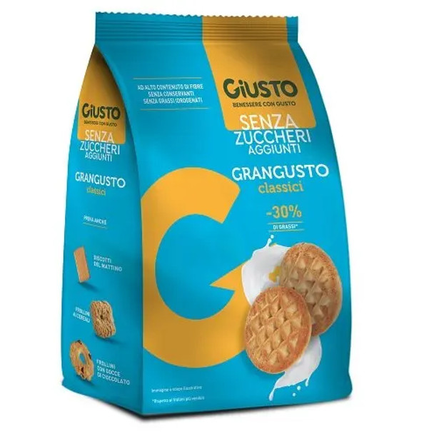Giusto Senza Zuccheri Grangusto Classici Biscotti Confezione 350 Gr  Biscotti classici senza zuccheri aggiunti, con olio d’oliva e senza conservanti, ideali per la colazione o una pausa leggera