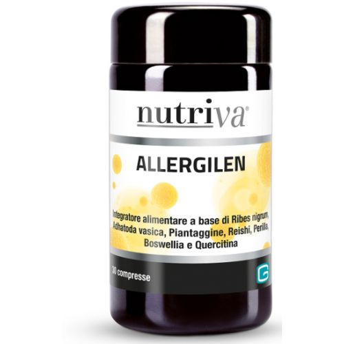 Nutriva Allergilen Integratore Allergia Stagionale Confezione 30 Compresse  Integratore alimentare a base di estratti vegetali come ribes, adhatoda, piantaggine, reishi, perilla, boswellia e quercitina, formulato per favorire la funzionalità delle prime vie respiratorie e supportare il sistema immunitario