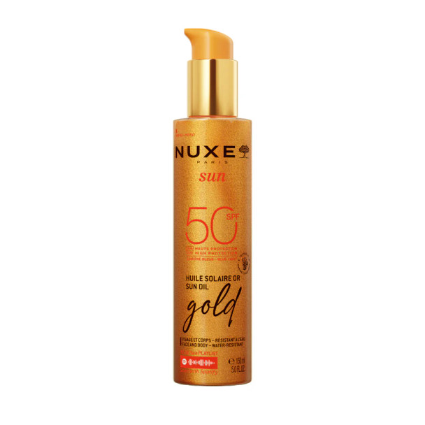 Olio solare SPF50 per viso e corpo che dona una luminosità dorata e una pelle idratata, senza ungere