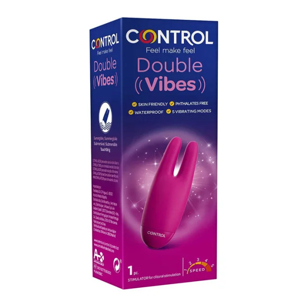 Control Double Vibes Vibratore Stimolazione Clitoridea Confezione 1 Pezzo  Stimolatore femminile discreto con doppia punta per stimolare il clitoride, dotato di 5 modalità di vibrazione e design in silicone anallergico. Impermeabile e ideale per l'uso in bagno o doccia