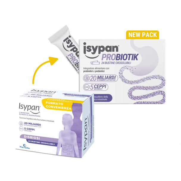 Isypan - Probiotik Fermenti Lattici Integratorie Ripristino Flora Batterica Confezione 24 Bustine Orosolubili
