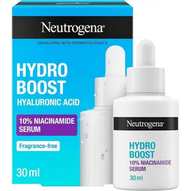 Neutrogena Hydro Boost Niacinamide Siero Viso Confezione 30 Ml  Siero viso multi-azione con Niacinamide che idrata, esfolia e migliora l'aspetto dei pori, lasciando la pelle più liscia, luminosa e uniforme
