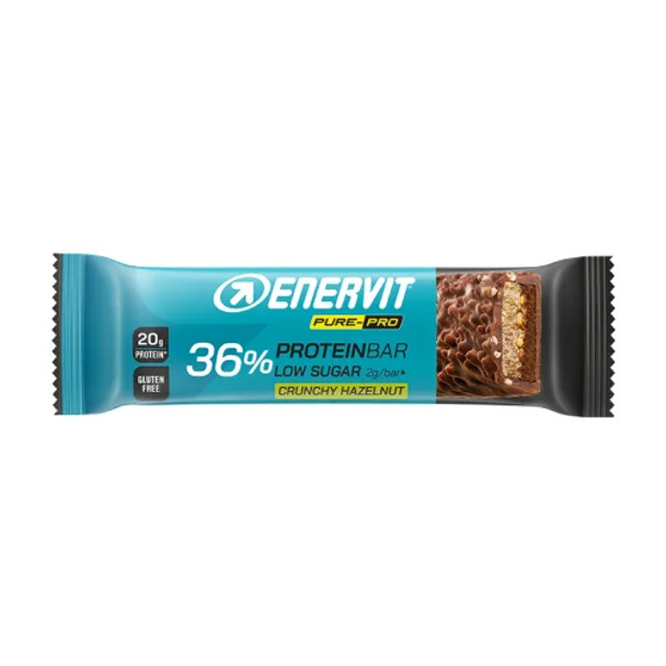 Enervit Pure Pro 36% Barretta Proteica Gusto Crunchy Hazelnut Confezione 55 Gr  Barretta proteica cghe contiene 36% di proteine (20g), basso contenuto di zuccheri (2,4g), senza glutine