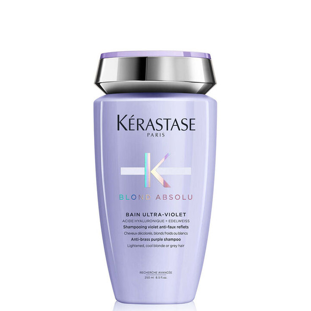 Kerastase Bain Ultra Violet Shampoo per Capelli Biondi Confezione 250 Ml  Shampoo viola neutralizzante che combatte i riflessi arancioni e gialli, ideale per capelli biondi, grigi e decolorati. Rende i capelli più forti, morbidi e idratati