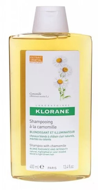 Klorane Shampoo Camomilla Delicato  Confezione 400 Ml  Shampoo illuminante e districante alla camomilla, ideale per capelli da biondi a castani, naturali, con mèches, tinti o decolorati