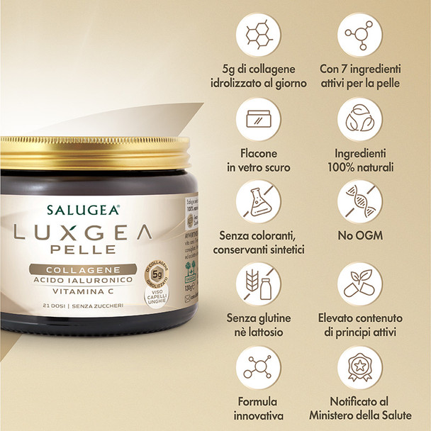 Salugea - LuxGea Pelle con Collagene e Acido Ialuronico 21 Dosi Confezione 130 Gr