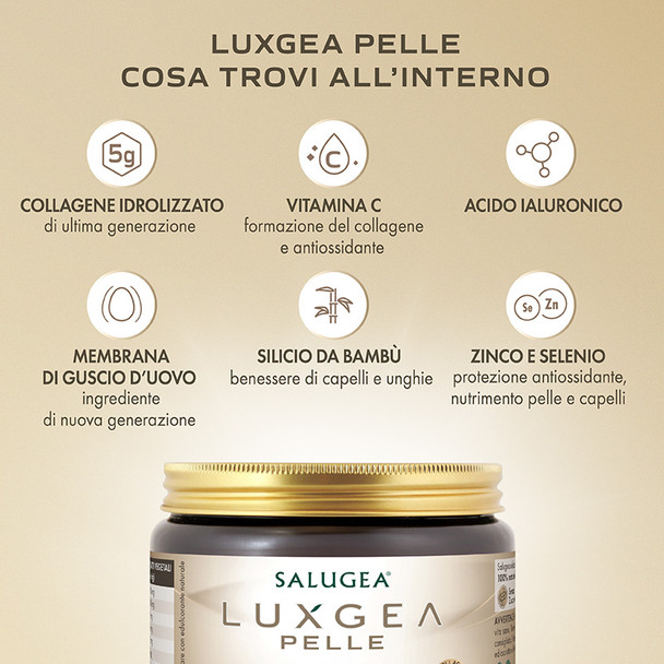 Salugea - LuxGea Pelle con Collagene e Acido Ialuronico 21 Dosi Confezione 130 Gr