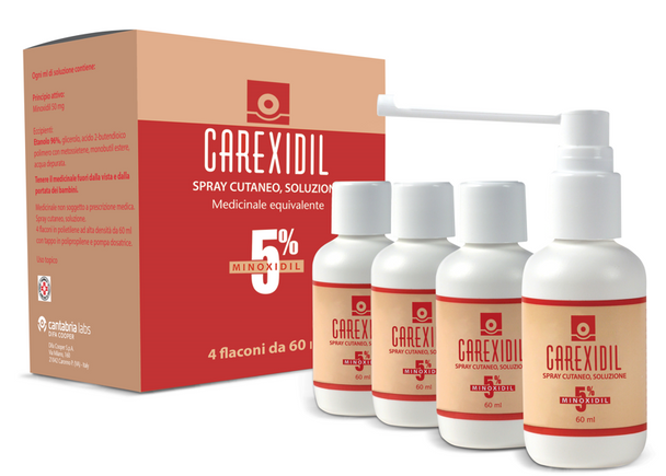 Difa Cooper - Carexidil 5% Soluzione Cutanea Trattamento Alopecia Confezione 4 Flaconi X 60 Ml