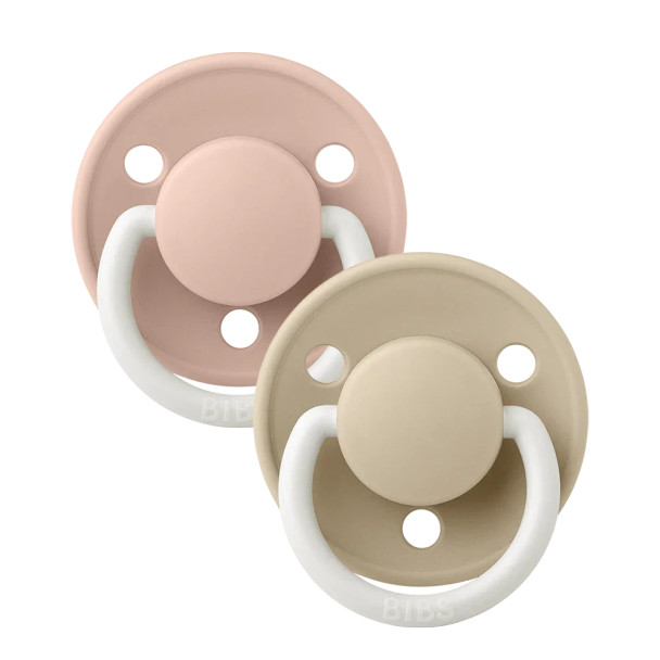 Bibs - Ciuccio Glow De Lux Rotondo Silicone Rosa Cipria/Vaniglia 0-36 m Confezione 2 Pezzi