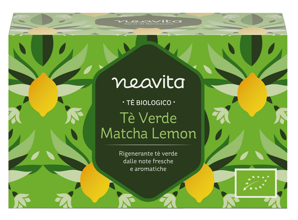 Neavita - Tè Verde Biologico  Matcha Lemon Tè Rivitalizzante e Rigenerante Confezione 15 Filtri