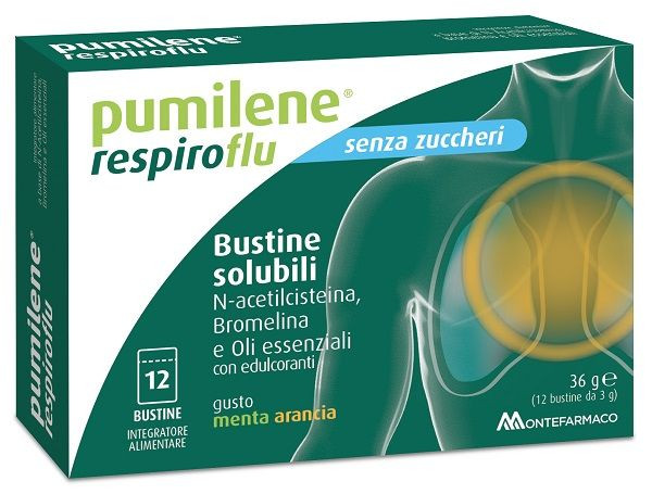 Pumilene - Respiroflu Senza Zuccheri Gusto Menta Arancia Confezione 12 Bustine