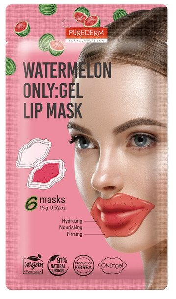 Purederm - Maschera Labbra In Gel Idratanti Nutrienti E Rassodanti All'Anguria Confezione 6 Pezzi