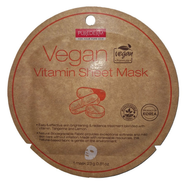 Purederm - Maschera Viso Illuminante Nutriente Vegana Alle Vitamine Confezione 1 Pezzo