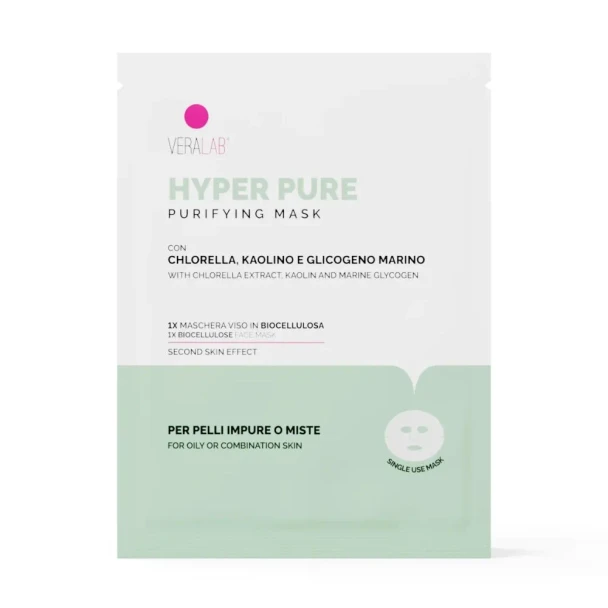 Veralab Hyper Pure Mask Maschera Viso Purificante in Biocellulosa Effetto “Second Skin” Confezione 15 Ml