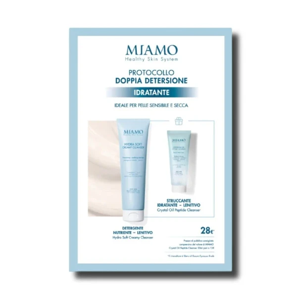 Miamo - Cofanetto Doppia Detersione Idratante Hydra Soft Creamy Cleanser + Crystal Oil Peptide Struccante Viso Confezione 2 Pezzi