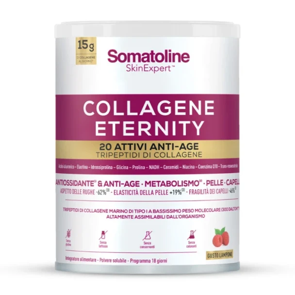 Somatoline - Collagene Eternity Integratore Antiossidante Pelle Capelli E Metabolismo Gusto Lampone Confezione 309 Gr