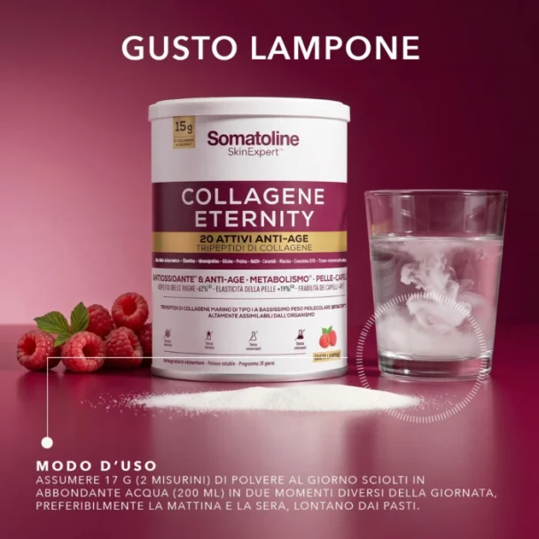 Somatoline - Collagene Eternity Integratore Antiossidante Pelle Capelli E Metabolismo Gusto Lampone Confezione 309 Gr