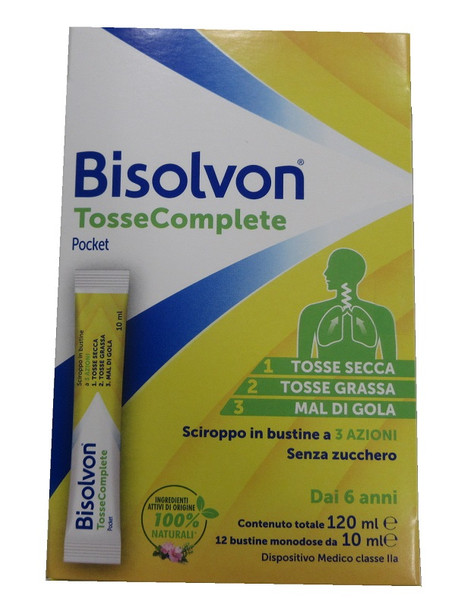 Bisolvon - Tosse Complete Pocket Sciroppo Mal Di Gola, Tosse Secca E Grassa Dai 6 Anni Confezione 12 Bustine