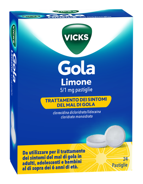 Vicks - Gola Limone Trattamento Sintomi Mal Di Gola 6+ Confezione 24 Pastiglie