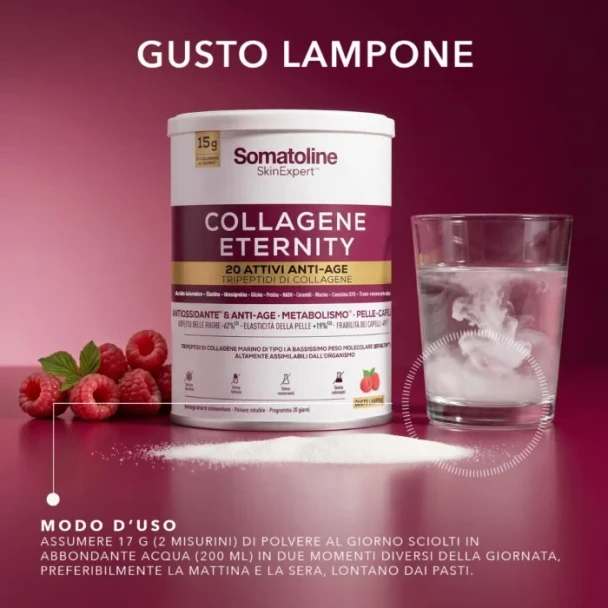 Somatoline - Collagene Eternity Integratore Antiossidante Pelle Capelli E Metabolismo Gusto Lampone Confezione 343 Gr