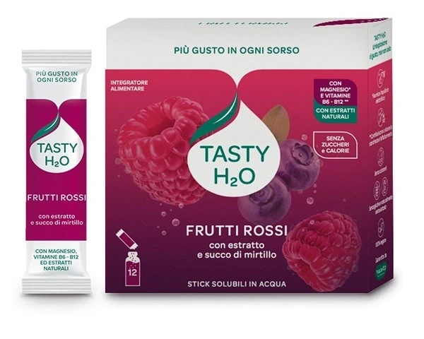 Tasty - H2O Integratore Microcircolo E Pesantezza Delle Gambe Gusto Frutti Rossi Confezione 12 Stick