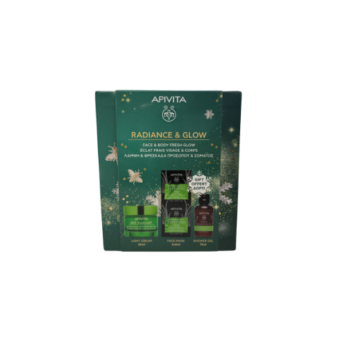 Apivita - Cofanetto Natale Radiance&Glow Crema Leggera+Maschera Aloe+Gel Doccia Confezione 3 Pezzi