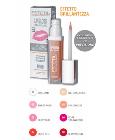 Estetil - Lipgloss Idravolume 3 Funzioni In 1 Colorazione 4 Confezione Stick 6,5 Ml