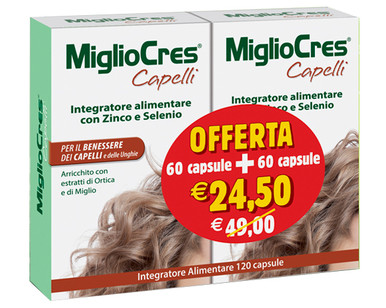 MiglioCres - Integratore Capelli Donna Con Zinco e Selenio Confezione 60+60 Capsule