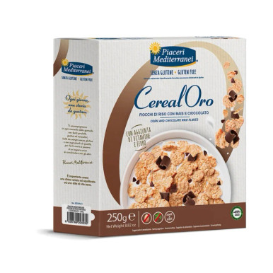 Piaceri Mediterranei - Cereal Oro Fiocchi di Riso Con Mais e Cioccolato Senza Glutine Confezione 250 Gr
