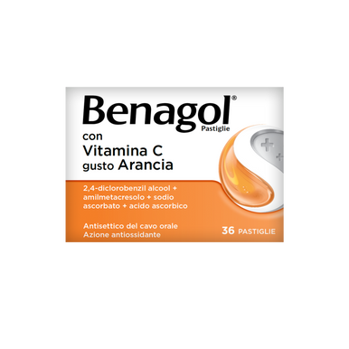 Benagol - Vitamina C Gusto Arancia per il Mal di Gola Confezione 36 Pastiglie