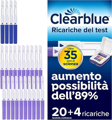 Clearblue - Ricariche Monitor Di Fertilità Avanzato Confezione 20 Test Di Fertilità + 4 Test Di Gravidanza