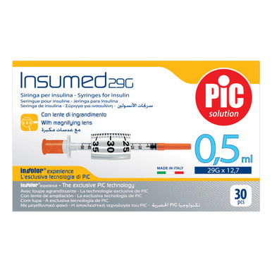 Pic - Insumed Siringa Insulina 0.5 Ml G29 12.7 Mm Confezione 30 Pezzi
