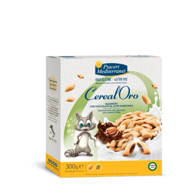 Piaceri Mediterranei - Cerealoro Quadrotti Al Latte e Nocciole Senza Glutine Confezione 300 Gr