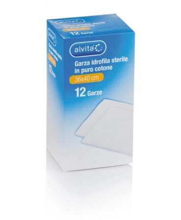 Alvita - Garza Sterile 36X40 Cm Cotone Idrofilo Confezione 12 Pezzi