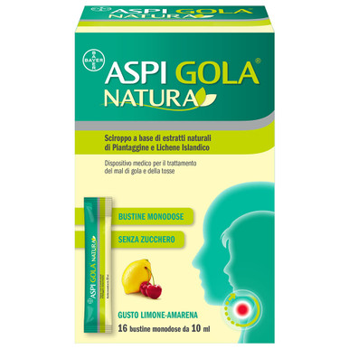 Aspi Gola - Natura Mal Di Gola E Tosse Sciroppo Limone E Amarena 16 Bustine