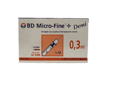 Bd - Siringa Demi Insulina G30 8Mm Da 0.3 Ml Confezione 30 Pezzi